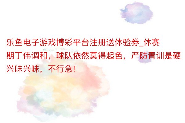 乐鱼电子游戏博彩平台注册送体验券_休赛期丁伟调和，球队依然莫得起色，严防青训是硬兴味兴味，不行急！
