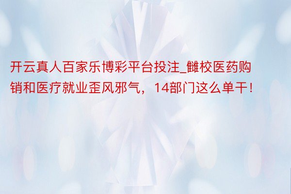 开云真人百家乐博彩平台投注_雠校医药购销和医疗就业歪风邪气，14部门这么单干！